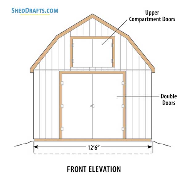 12x14 Gambrel Shed With Loft Plans Blueprints 04 Front Elevation