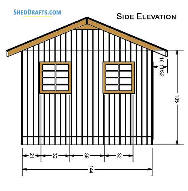 12x16 Gable Garden Storage Shed Plans Blueprints 03 Side Elevation
