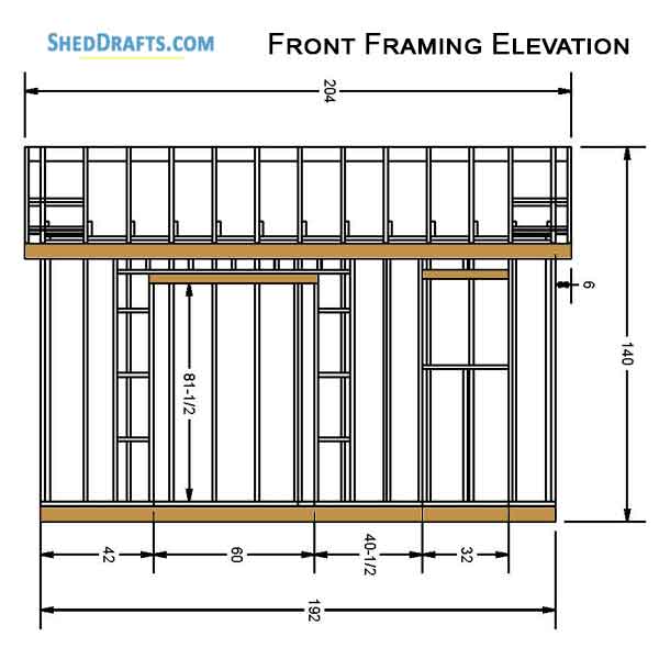 12x16 Gable Garden Storage Shed Plans Blueprints 04 Front Framing Elevation