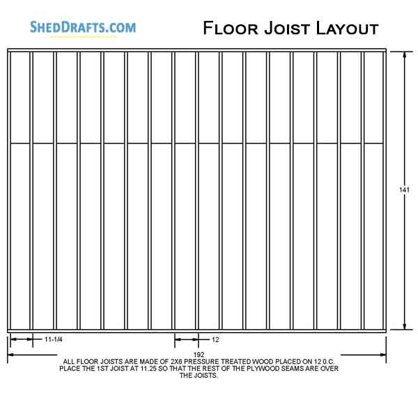 12x16 Gable Garden Storage Shed Plans Blueprints 07 Floor Joist Layout