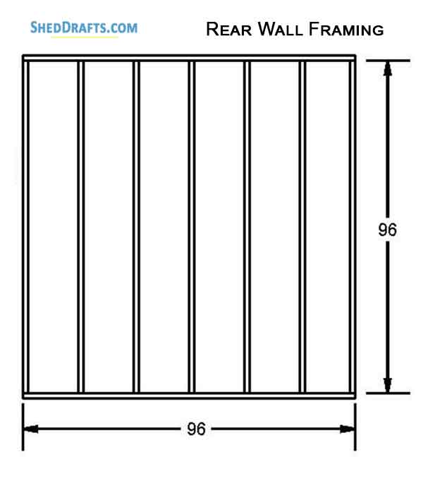 12x16 Gable Garden Storage Shed Plans Blueprints 10 Back Wall Framing