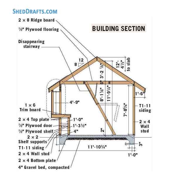 12x16 Gable Storage Shed Building Plans Blueprints 01 Building Section