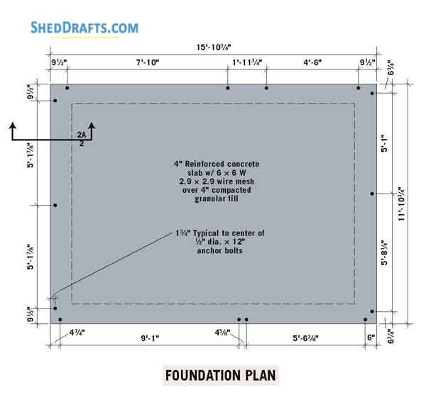 12x16 Gable Storage Shed Building Plans Blueprints 02 Foundation Layout