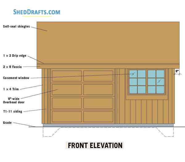 12x16 Gable Storage Shed Building Plans Blueprints 04 Front Elevations