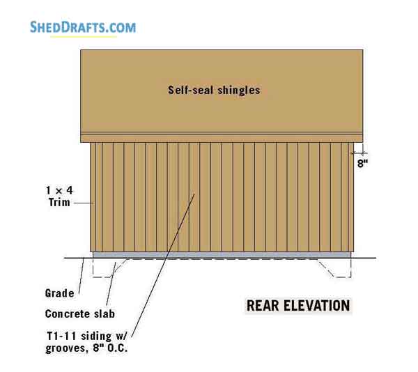12x16 Gable Storage Shed Building Plans Blueprints 06 Rear Elevations