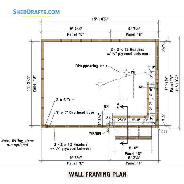 12x16 Gable Storage Shed Building Plans Blueprints 07 Wall Framing