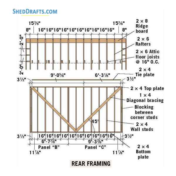 12x16 Gable Storage Shed Building Plans Blueprints 08 Back Wall Framing