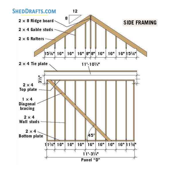 12x16 Gable Storage Shed Building Plans Blueprints 09 Side Wall Framing