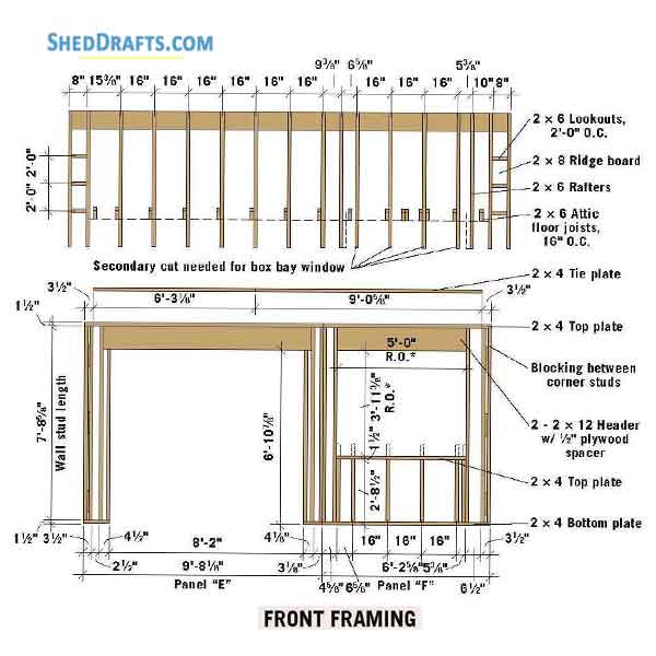 12x16 Gable Storage Shed Building Plans Blueprints 10 Front Wall Framing
