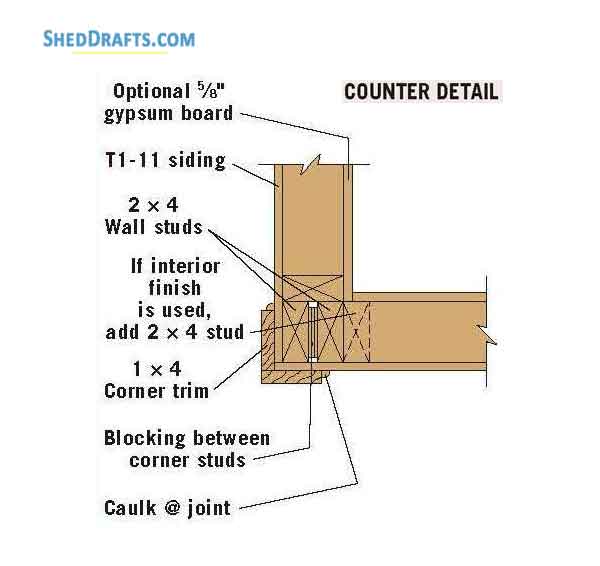 12x16 Gable Storage Shed Building Plans Blueprints 17 Counter Detail