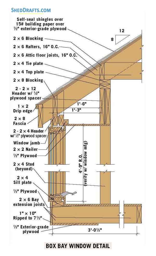 12x16 Gable Storage Shed Building Plans Blueprints 18 Box Bay Window Detail