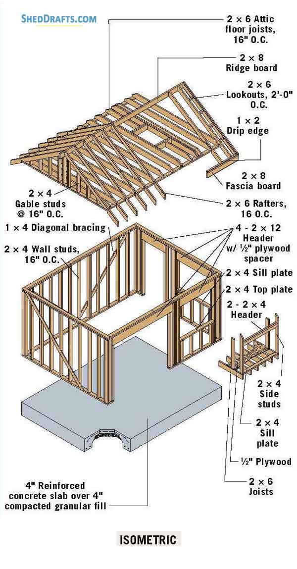 12×16 Gable Shed Building Plans With Loft