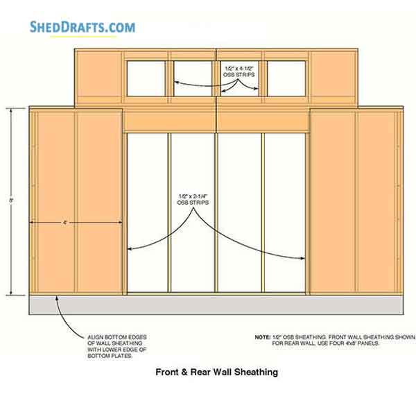 12x16 Gable Storage Shed Building Plans Blueprints 05 Front Rear Wall Siding