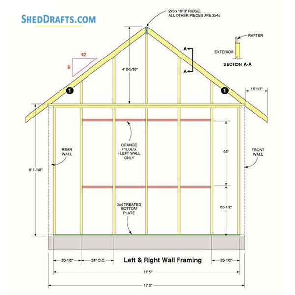 12x16 Gable Storage Shed Building Plans Blueprints 06 Side Walls Framing
