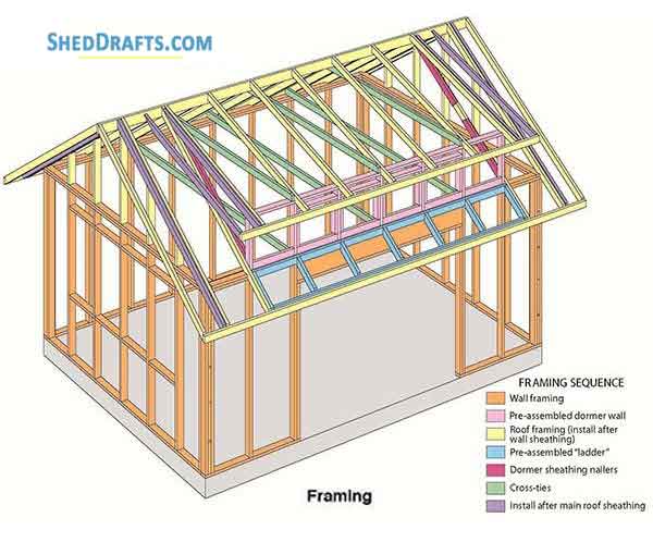 12x16 Gable Storage Shed Building Plans Blueprints 10 Framing