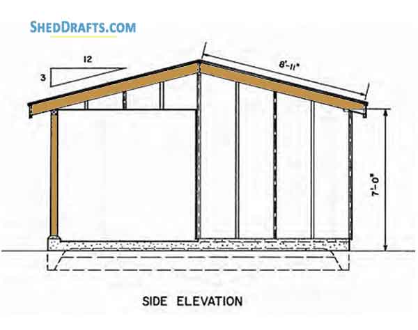 12x16 Gable Storage Shed Plans Blueprints 02 Side Elevation