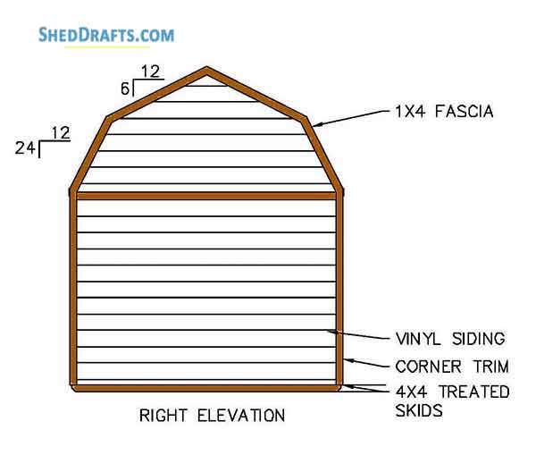 12x16 Gambrel Storage Shed Plans Blueprints 02 Right Elevation