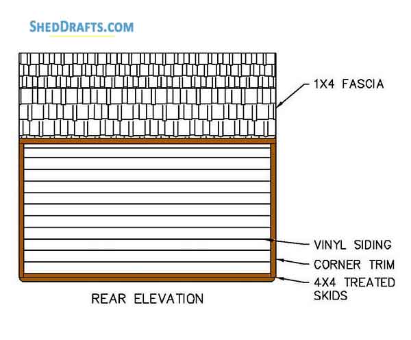 12x16 Gambrel Storage Shed Plans Blueprints 04 Rear Elevation