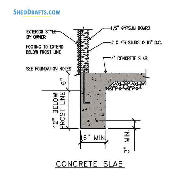 12x16 Gambrel Storage Shed Plans Blueprints 06 Concrete Slab