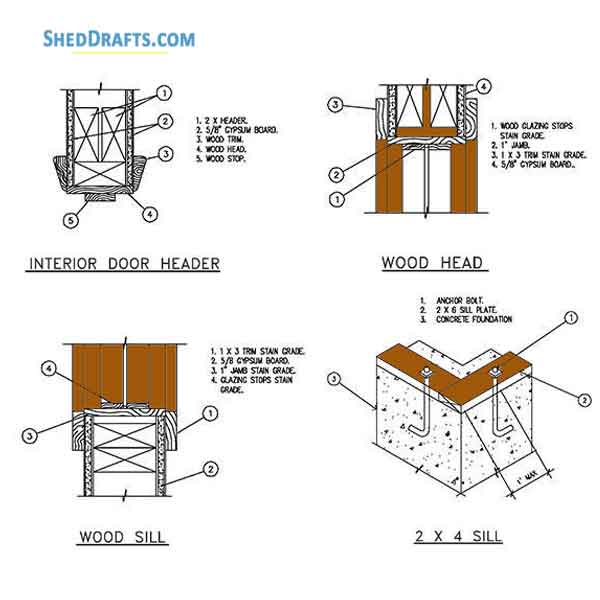 12x16 Gambrel Storage Shed Plans Blueprints 24 Door Details