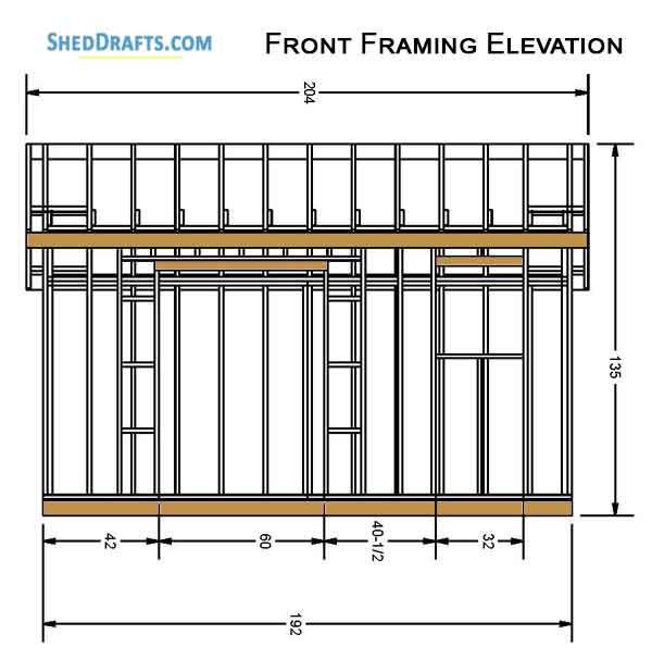 12x16 Saltbox Storage Shed Diy Plans Blueprints 04 Front Framing Elevation