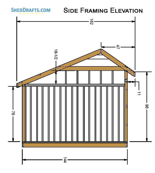 12x16 Saltbox Storage Shed Diy Plans Blueprints 05 Side Framing Elevation