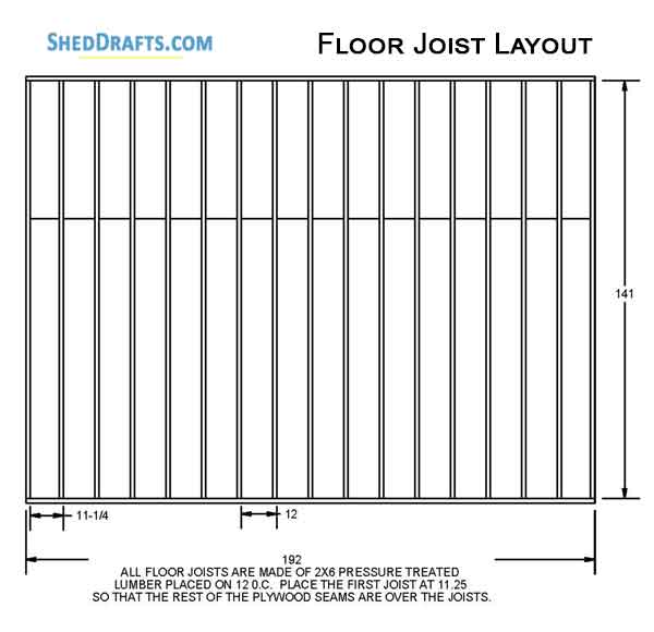 12x16 Saltbox Storage Shed Diy Plans Blueprints 07 Floor Joist Layout