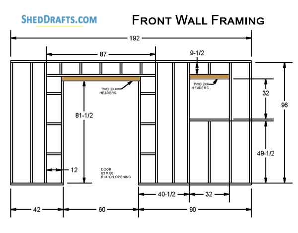 12x16 Saltbox Storage Shed Diy Plans Blueprints 08 Front Wall Framing