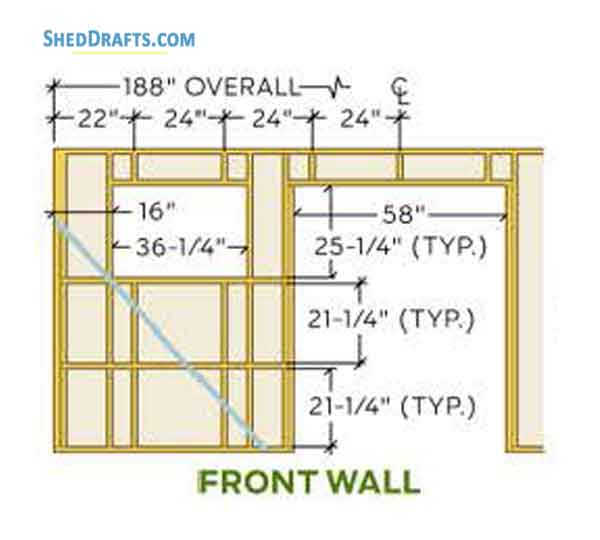 12x16 Storage Shed Building Plans Blueprints 03 Front Wall Framing