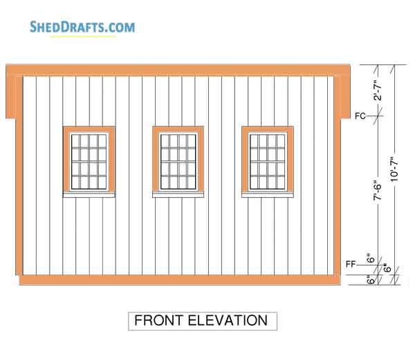 12x16 Wooden Lean To Shed Plans Blueprints 05 Front Elevations