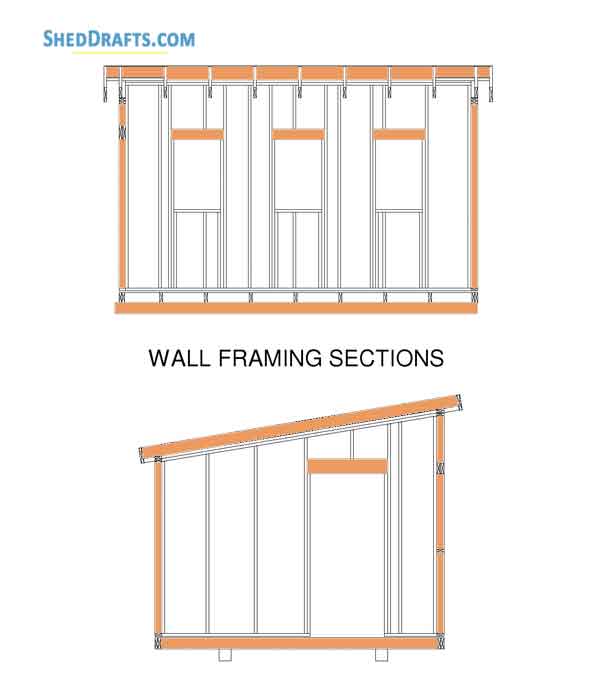 12x16 Wooden Lean To Shed Plans Blueprints 08 Wall Framing Sections