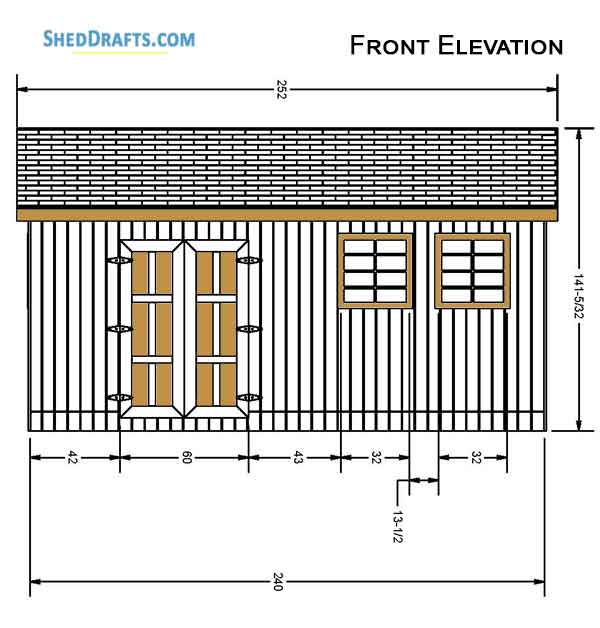 12x20 Gable Garden Storage Shed Plans Blueprints 02 Front Elevation