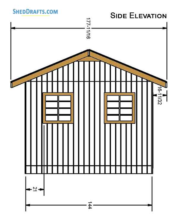 12x20 Gable Garden Storage Shed Plans Blueprints 03 Side Elevation