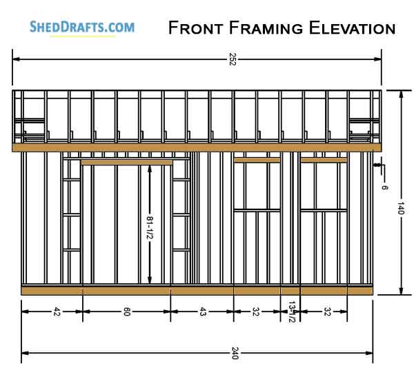 12x20 Gable Garden Storage Shed Plans Blueprints 04 Front Framing Elevation