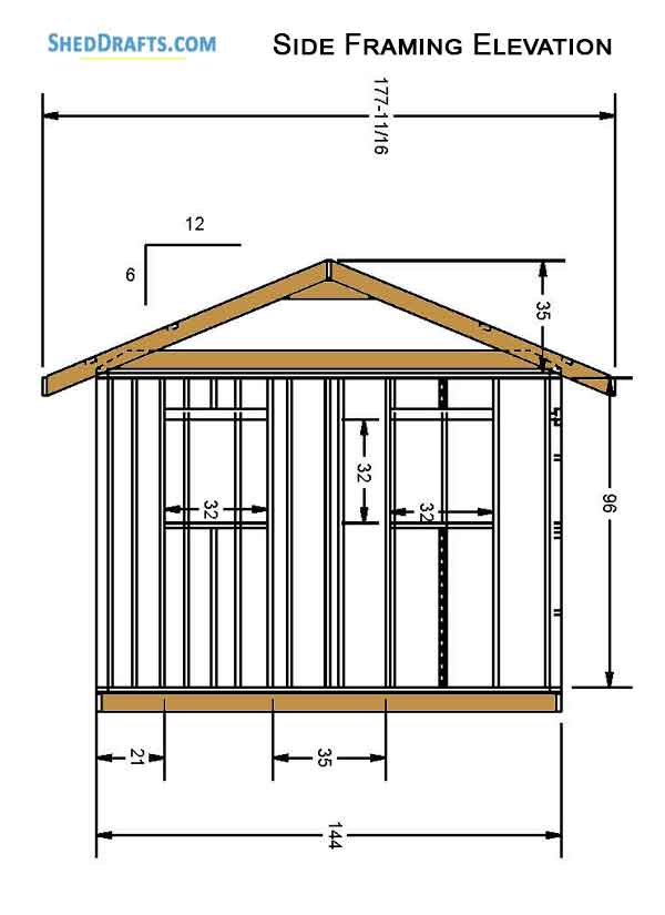 12x20 Gable Garden Storage Shed Plans Blueprints 05 Side Framing Elevation