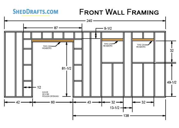 12x20 Gable Garden Storage Shed Plans Blueprints 08 Front Wall Framing