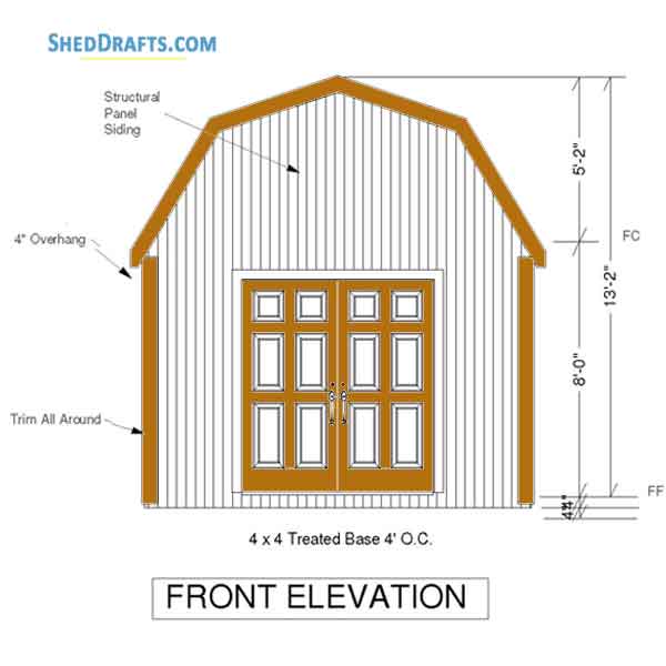 12x20 Gambrel Barn Shed Building Plans Blueprints 04 Front Elevations