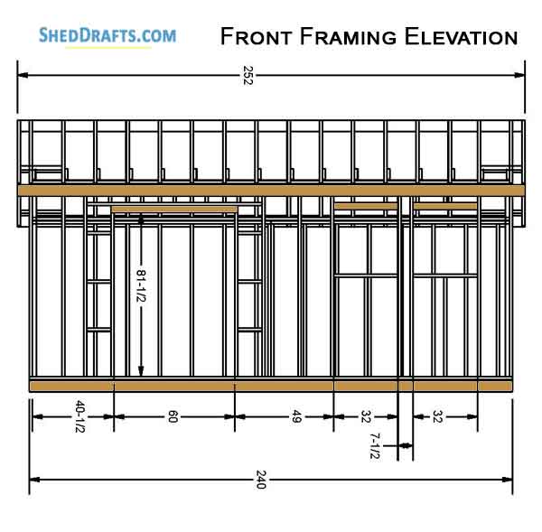 12x20 Saltbox Storage Shed Diy Plans Blueprints 04 Front Framing Elevation