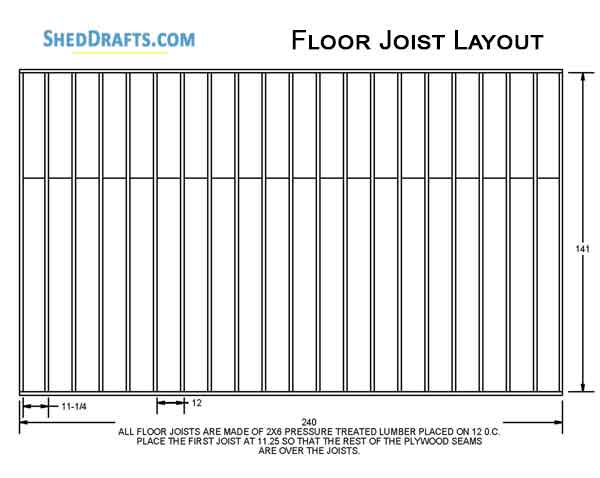 12x20 Saltbox Storage Shed Diy Plans Blueprints 07 Floor Joist Layout