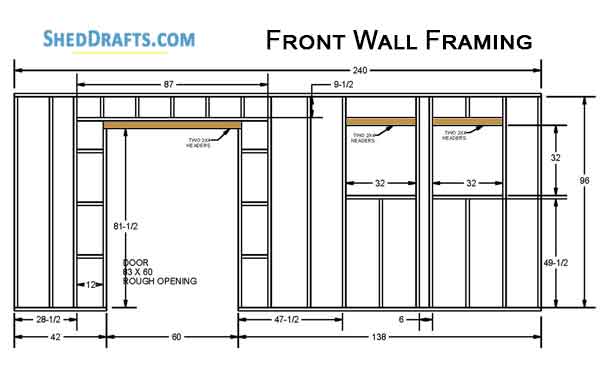 12x20 Saltbox Storage Shed Diy Plans Blueprints 08 Front Wall Framing