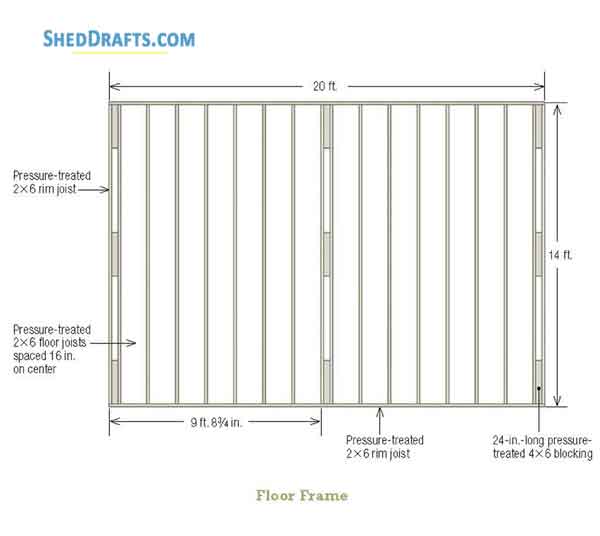 14x20 Timber Post Beam Barn Shed Plans Blueprints 03 Floor Framing Plan