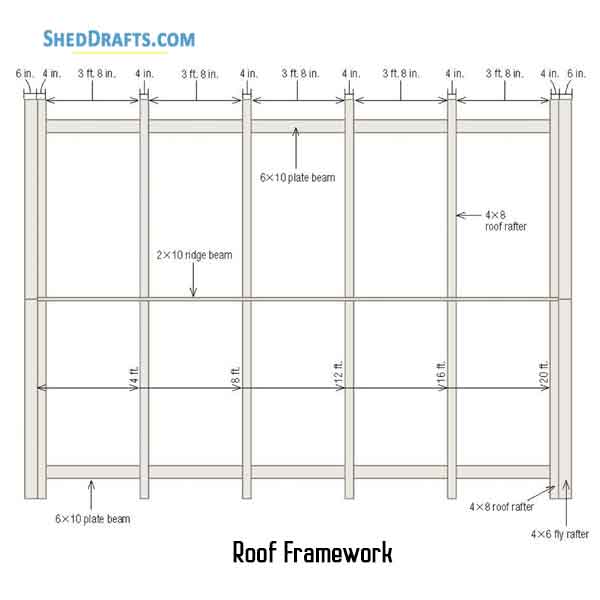14x20 Timber Post Beam Barn Shed Plans Blueprints 05 Roof Framing Details