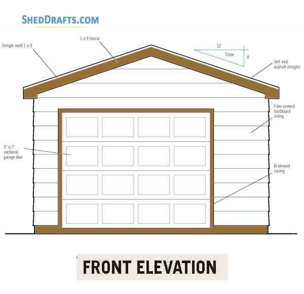 14x22 Detached Garage Shed Plans Blueprints 02 Front Elevation