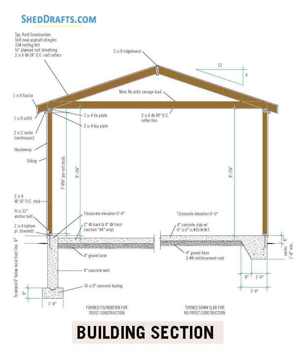 14x22 Detached Garage Shed Plans Blueprints 07 Building Section