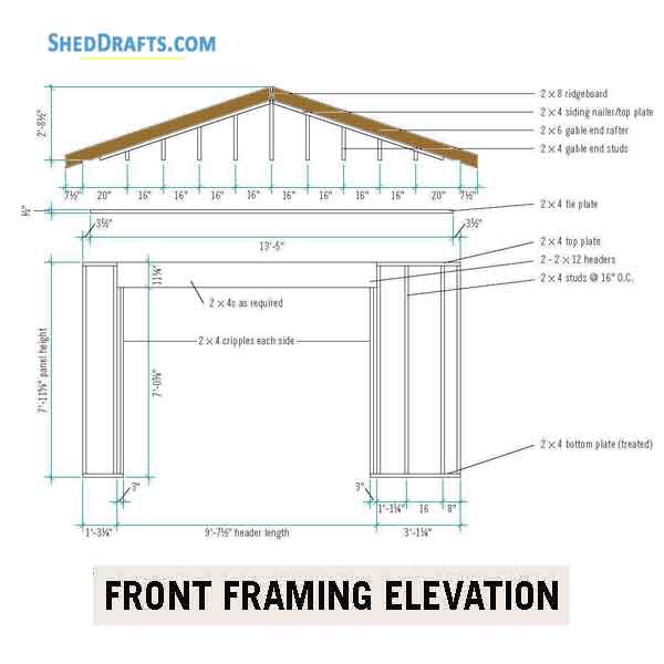 14x22 Detached Garage Shed Plans Blueprints 08 Front Framing Elevation