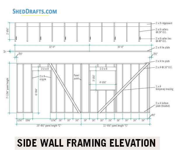 14x22 Detached Garage Shed Plans Blueprints 09 Side Framing Elevation