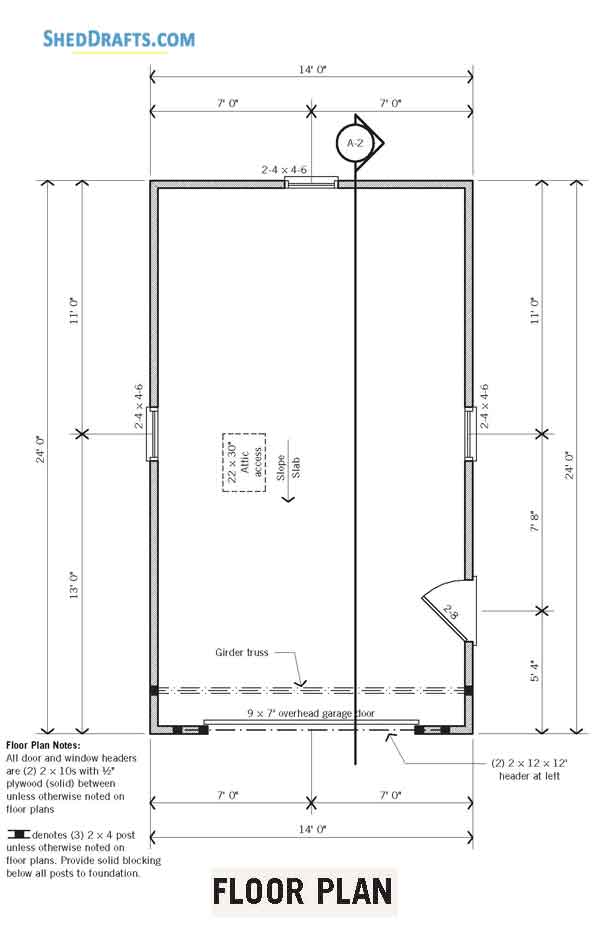14x24 One Car Garage Shed Plans Blueprints 01 Floor Framing Plan