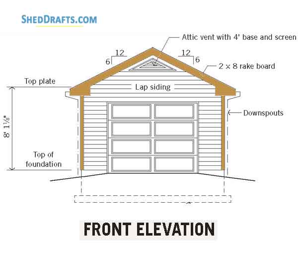 14x28 One Car Garage Workshop Plans Blueprints 02 Front Elevation