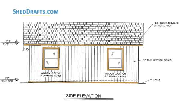 14x48 Gable Storage Shed Plans Blueprints 02 Left Elevation