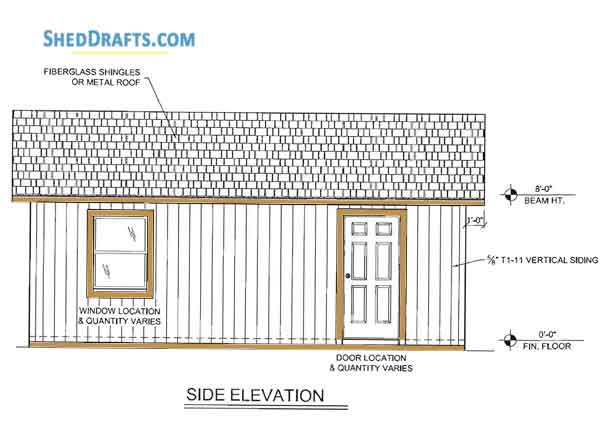 14x48 Gable Storage Shed Plans Blueprints 03 Right Elevation